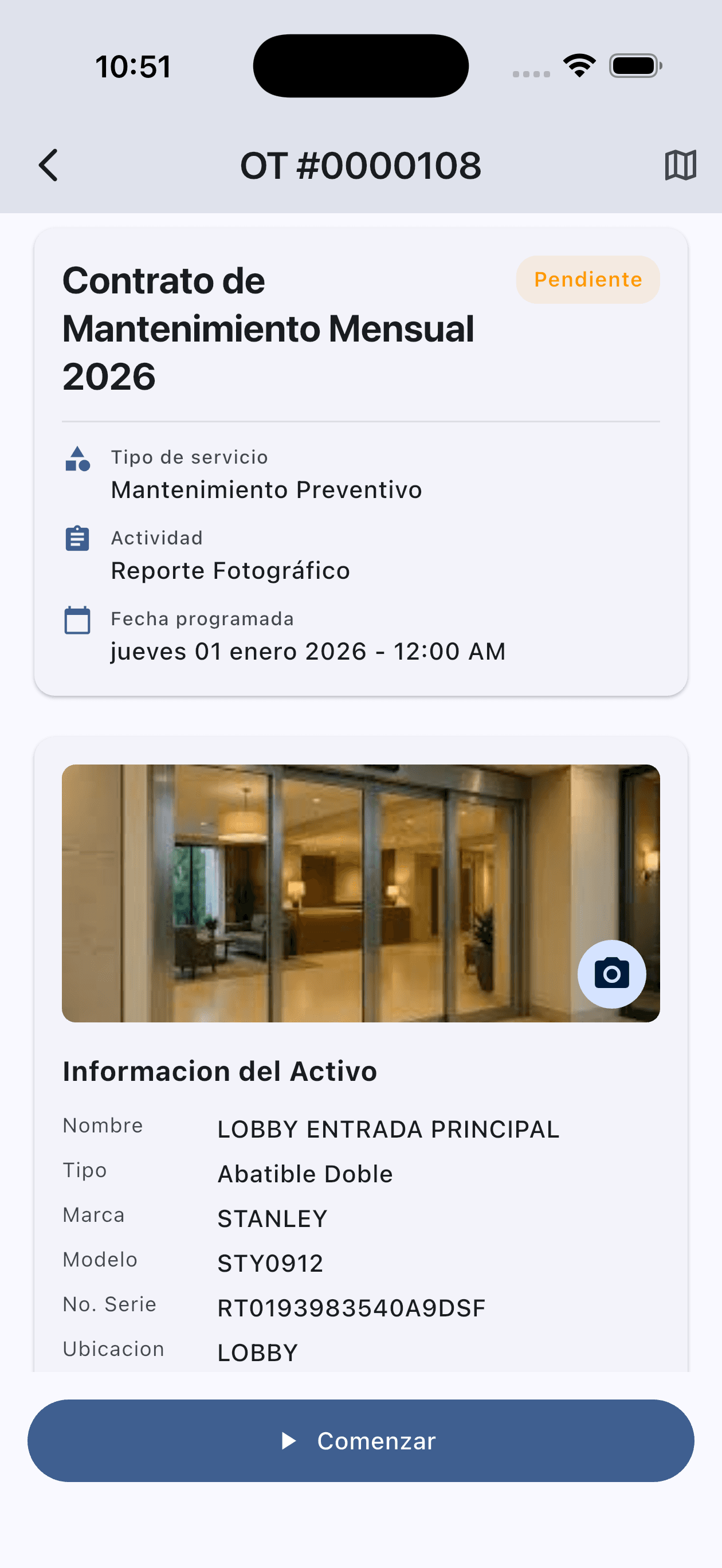 Orden de trabajo en la app móvil de Fieldu